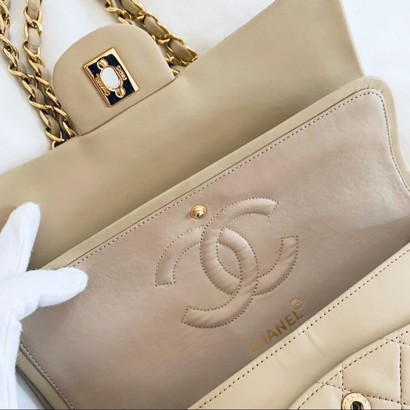 SOLD - Chanel Beige Classic Quilted Medium Double Flap Bag - Picture 8 of 12